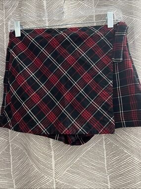 Plaid Wrap Skort - Red & Black